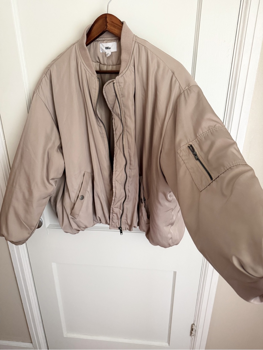 Olia Oversized Bomber Jacket Taupe - Lightweight Casual Bomber - Picture 6 of 14